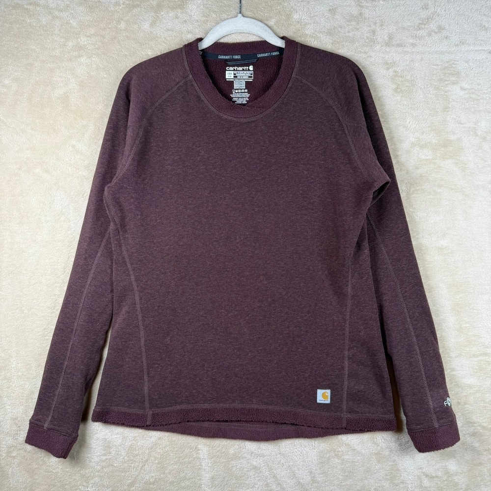 Carhartt Force Women L Burgundy Wool Blend Base Layer Crewneck Sweater Outdoor